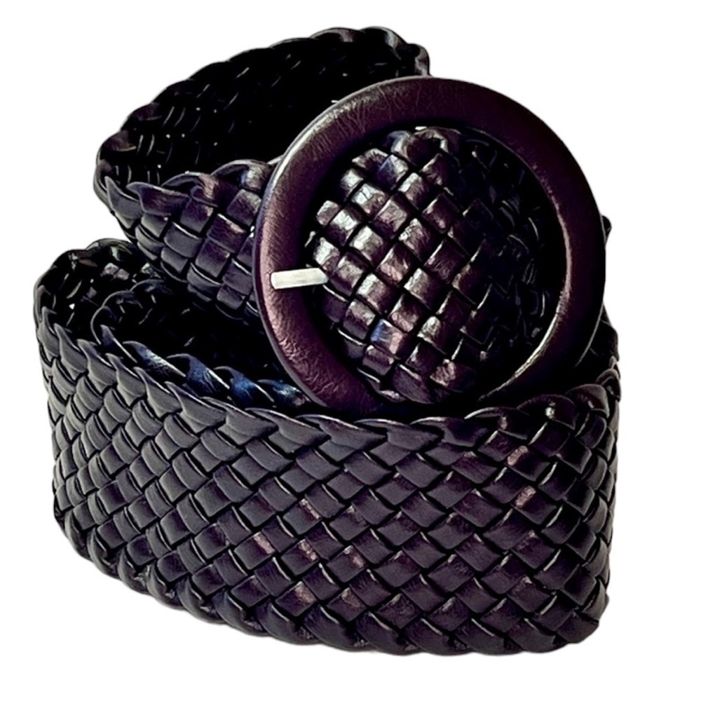 Vintage Dark Brown Woven Vegan Belt Classic Western Boho Unisex Casual Chic